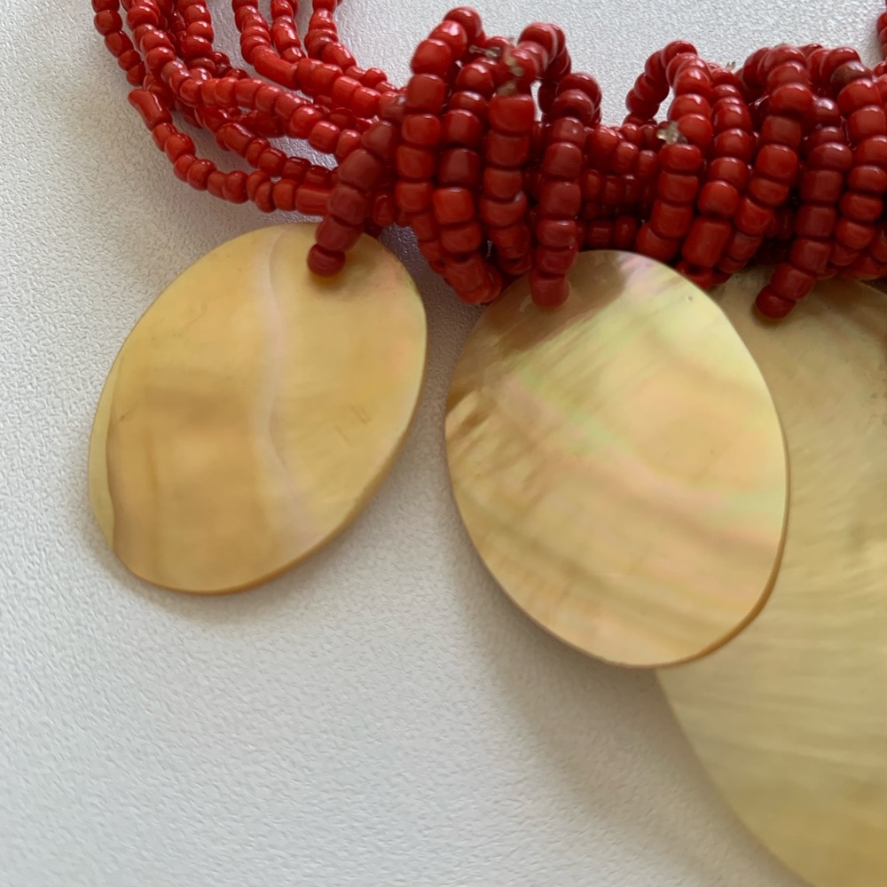 Red Multi-Strand Necklace With Shell Pendants - image 6